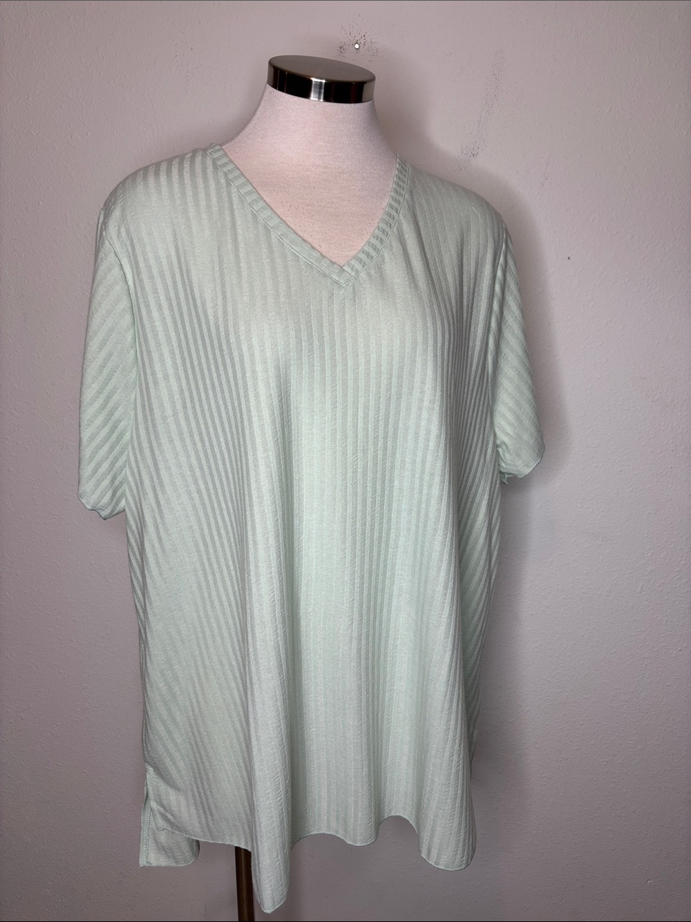 Comfort Code by Cuddl Duds Women's V‑Neck Ribbed Short Sleeve Top - Light Mint